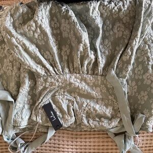 Lulu's Sage Green Floral Jacquard Crop Top